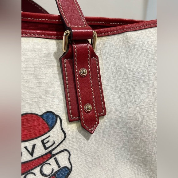 Gucci GG Plus Monogram Small Jolicoeur Tattoo Heart Tote Off White Red Sold Out - Picture 11 of 13